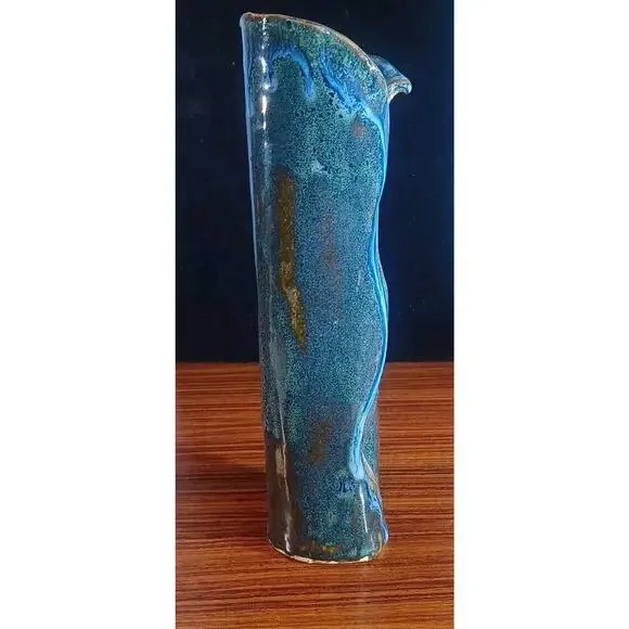 Inspired Art Dripping Blue Expression Vase Waterfall Effect 9 Inch Tall - Picture 5 of 15